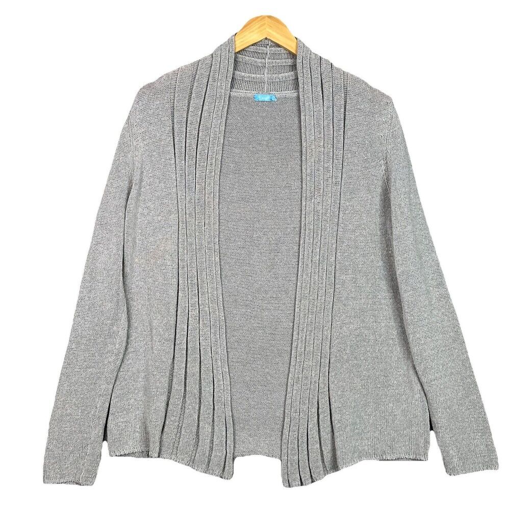 J McLaughlin Cardigan Sweater Womens Sz Large L Gray Open Front Lagenlook Knit - Picture 1 of 15